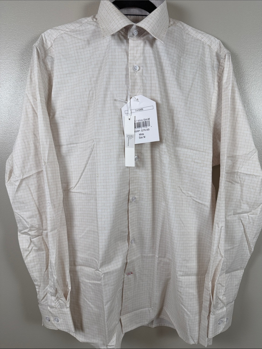 Tahari Men's White & Tan Dress Shirt - Classic Collared Button-Down